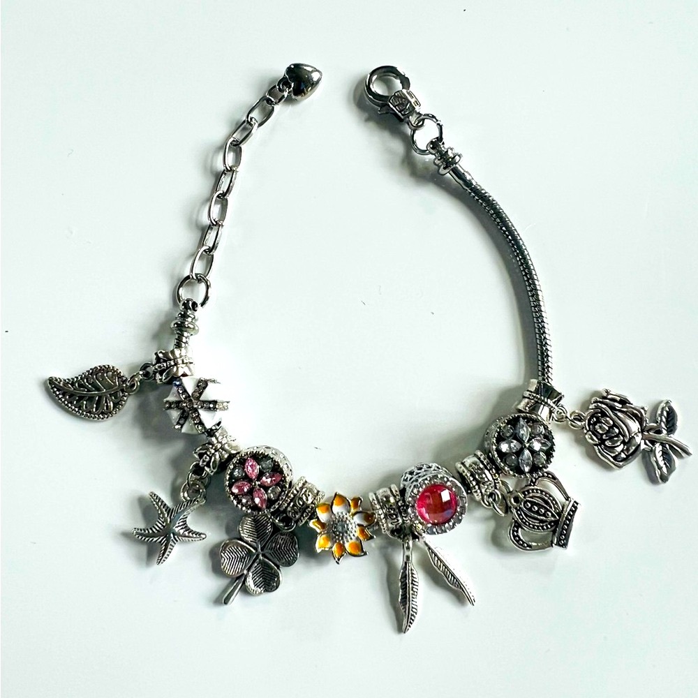 Rose Crown Charm Bracelet (8 inches)